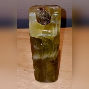 Green and Brown Swirled Stone Incense and Candle Holder
